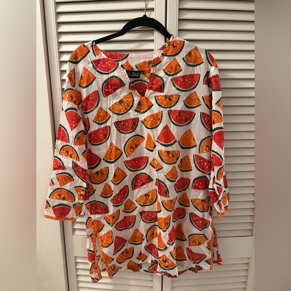 Kikisol Tops - Kikisol White Watermelon Orange Tunic Top - M